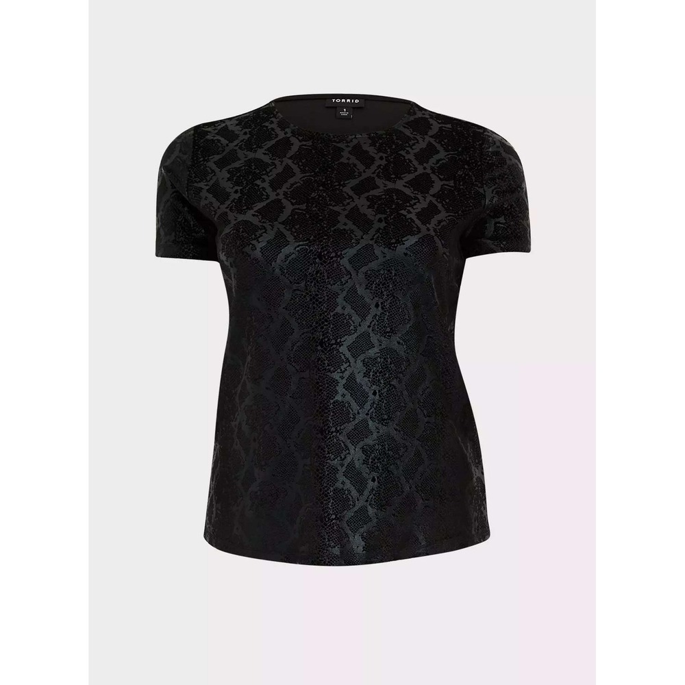 Torrid Black Snakeskin Embossed Velvet Tee Plus Size 1 1X 14/16 Short Sleeve Top - Picture 7 of 14